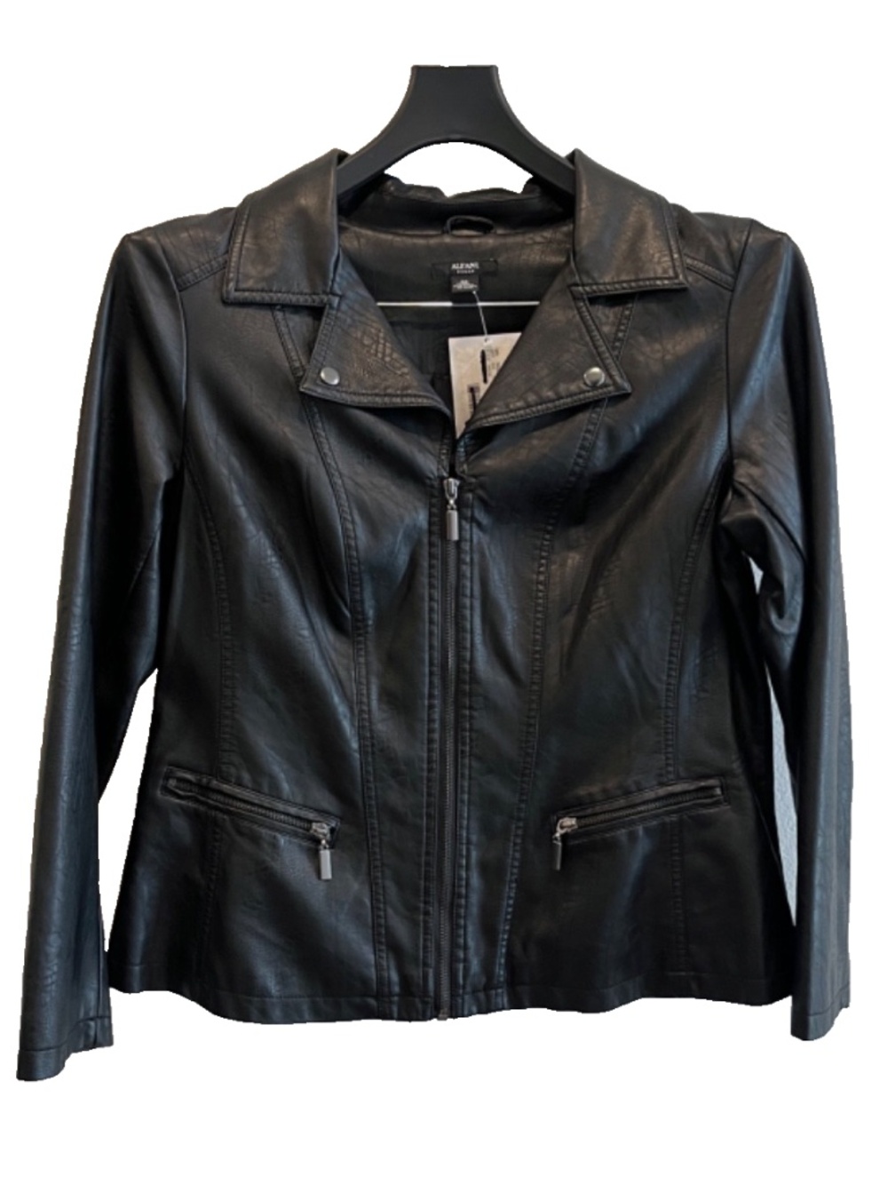 Alfani Women's Moto Faux-Leather Notched Zip Front Jacket Size 0X/XL